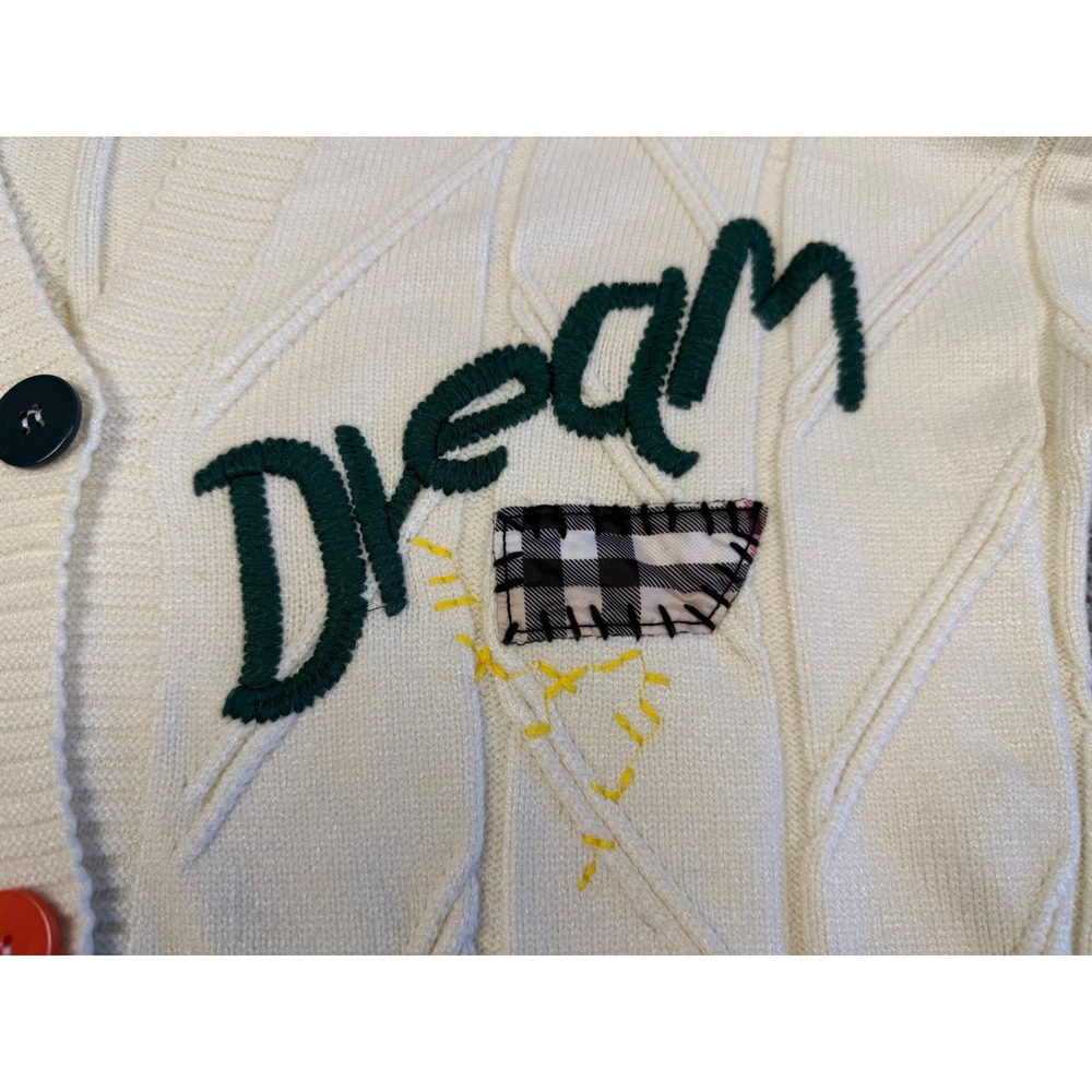 ebossy Cardigan Sweater Womens XS Cream Patchwork Dream Sport Cable Knit - Picture 2 of 8